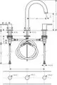 Waschtischarmatur mit drei Anschlüssen und Zugstangen-Ablaufgarnitur. Sichtbare Elemente in Chrom-Optik. Hansgrohe-Design mit verschiedenen Anschlussparametern.